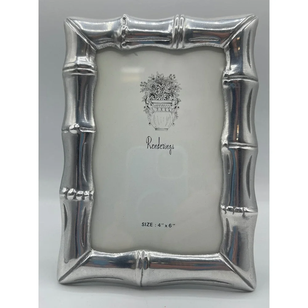 Renderings Silver Bamboo Metal Picture Frame 4x6 Vintage Hollywood Regency Style